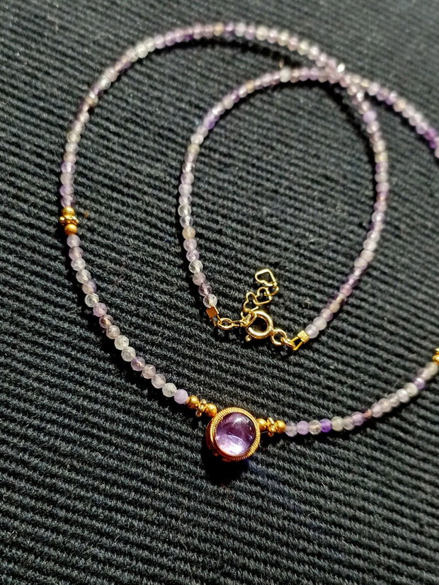 Colier vermeil ametist charm ametist cupru placat cu aur minimalist boho chic trendy