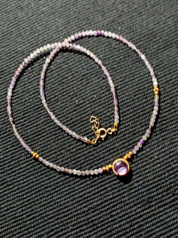 Colier vermeil ametist charm ametist cupru placat cu aur minimalist boho chic trendy