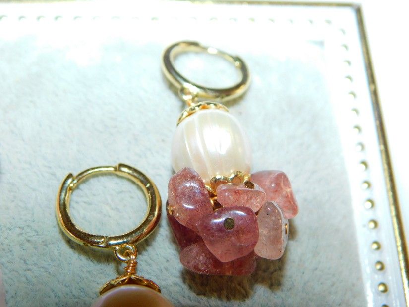 Set bratara cuart roz, noua, etichete atasate, cercei noi perla combionati cu cuart roz