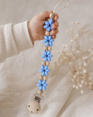 Lanț pentru suzetă handmade  Blue Daisy