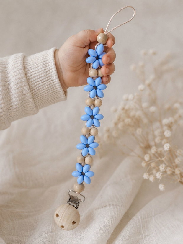 Lanț pentru suzetă handmade Blue Daisy