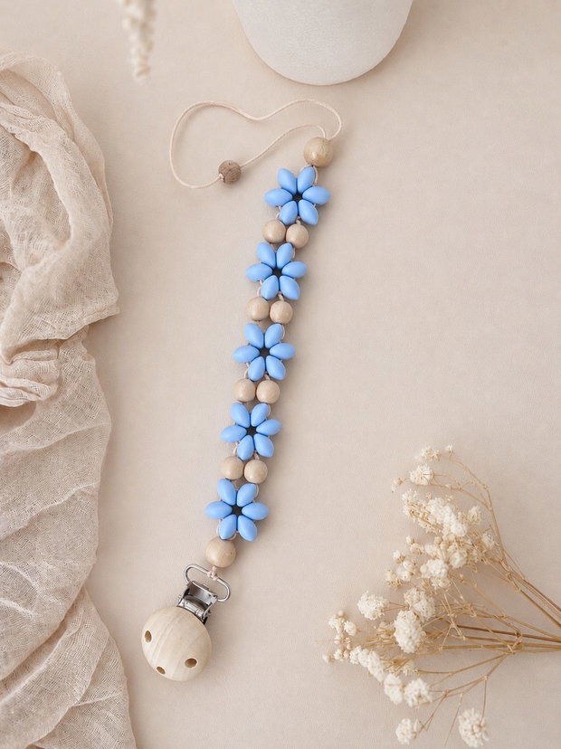Lanț pentru suzetă handmade Blue Daisy