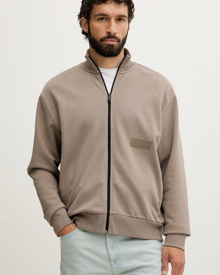 BOSS Green hanorac cu fermoar bărbătesc din bumbac SW_Collar Full Zip