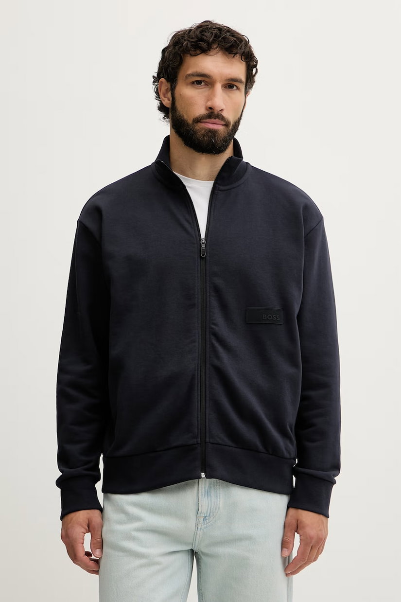 BOSS Green hanorac cu fermoar bărbați din bumbac SW_Collar Full Zip