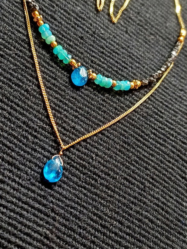 Colier vermeil diamant brut opal de foc Paraiba apatit brioleta lant argint placat cu aur minimalist boho chic trendy
