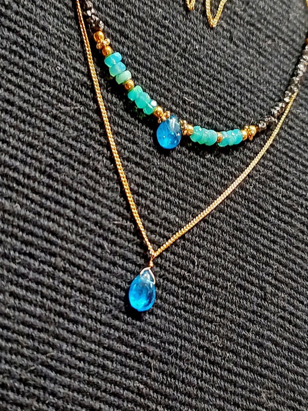 Colier vermeil diamant brut opal de foc Paraiba apatit brioleta lant argint placat cu aur minimalist boho chic trendy