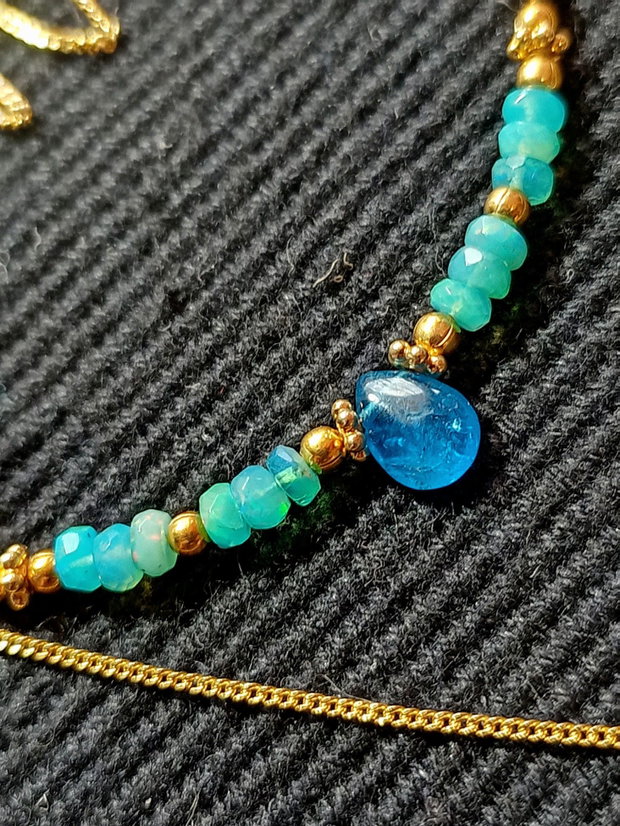 Colier vermeil diamant brut opal de foc Paraiba apatit brioleta lant argint placat cu aur minimalist boho chic trendy