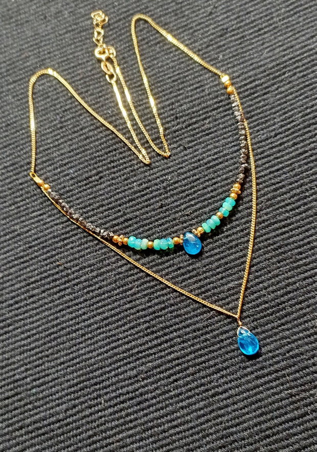 Colier vermeil diamant brut opal de foc Paraiba apatit brioleta lant argint placat cu aur minimalist boho chic trendy