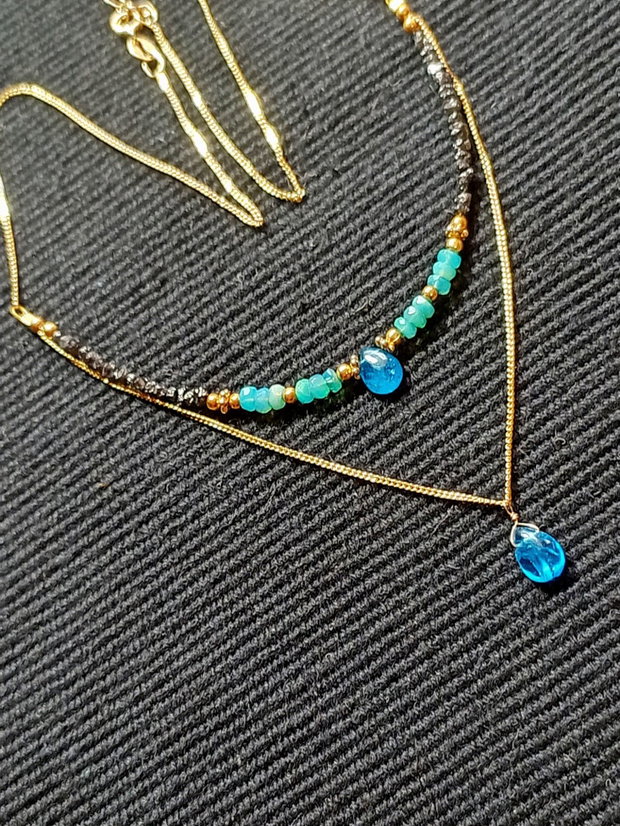 Colier vermeil diamant brut opal de foc Paraiba apatit brioleta lant argint placat cu aur minimalist boho chic trendy