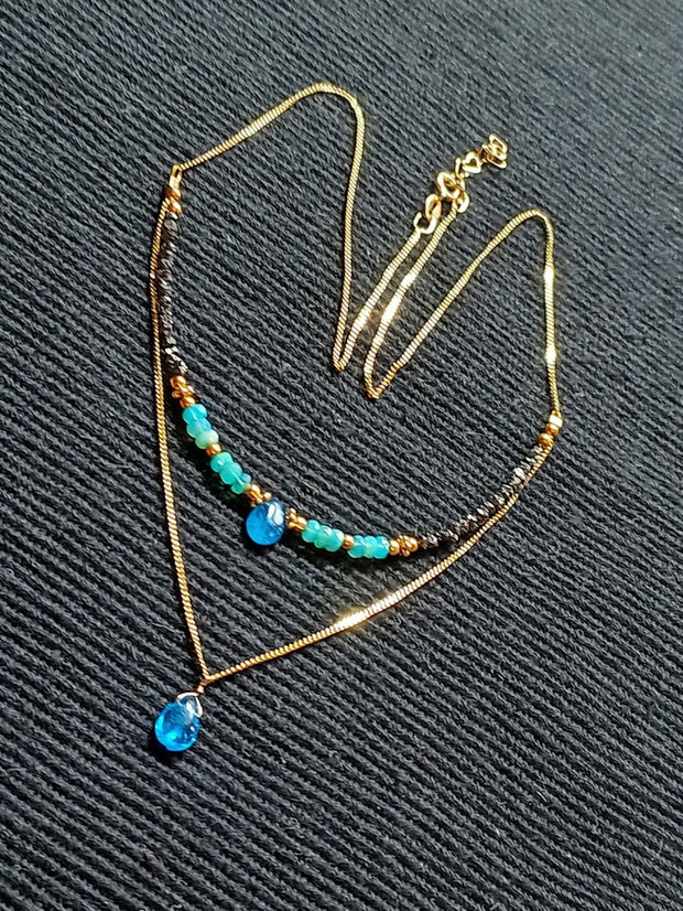Colier vermeil diamant brut opal de foc Paraiba apatit brioleta lant argint placat cu aur minimalist boho chic trendy