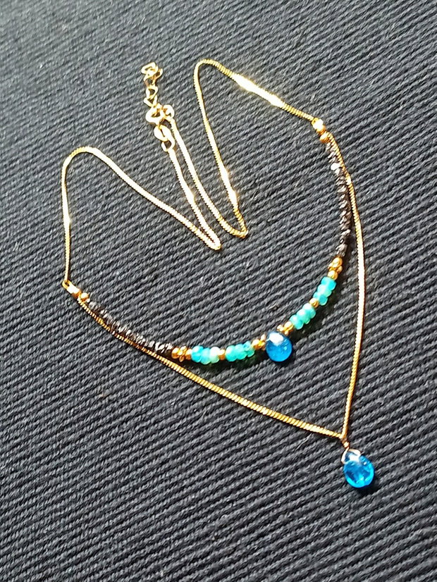 Colier vermeil diamant brut opal de foc Paraiba apatit brioleta lant argint placat cu aur minimalist boho chic trendy
