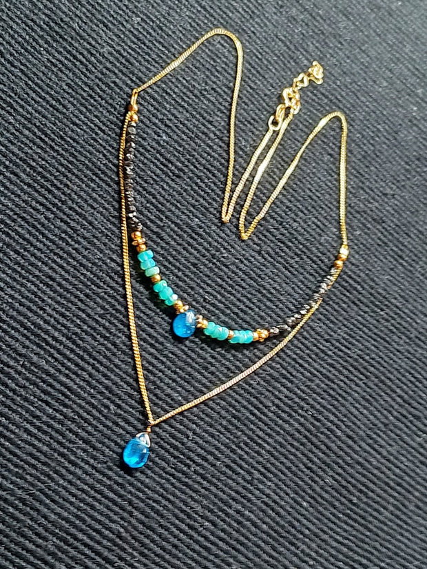 Colier vermeil diamant brut opal de foc Paraiba apatit brioleta lant argint placat cu aur minimalist boho chic trendy