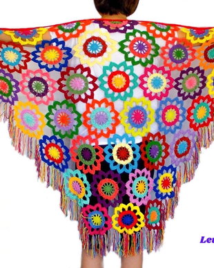 Sal cu flori multicolore. Sal dama boho, gipsy. Sal bumbac pentru femei