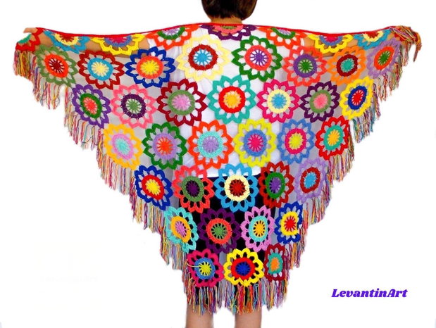 Sal cu flori multicolore. Sal dama boho, gipsy. Sal bumbac pentru femei