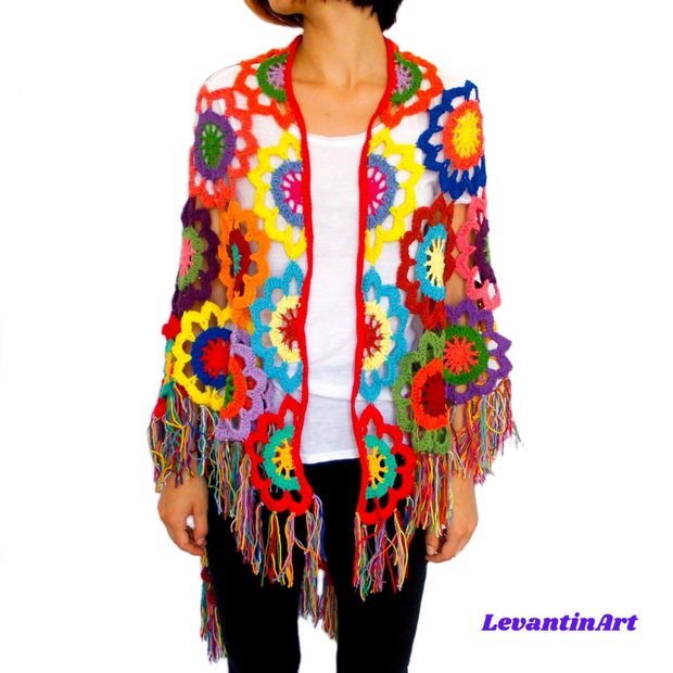 Sal cu flori multicolore. Sal dama boho, gipsy. Sal bumbac pentru femei
