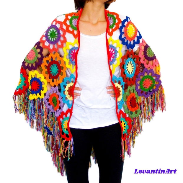 Sal cu flori multicolore. Sal dama boho, gipsy. Sal bumbac pentru femei