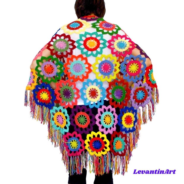Sal cu flori multicolore. Sal dama boho, gipsy. Sal bumbac pentru femei