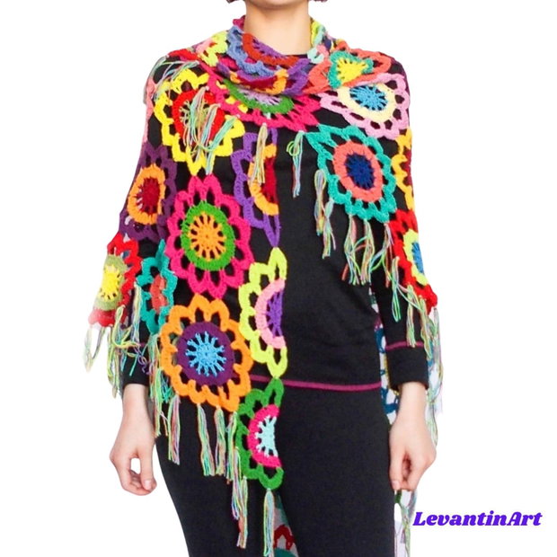 Sal cu flori multicolore. Sal dama boho, gipsy. Sal bumbac pentru femei