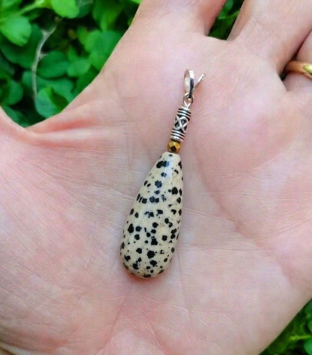 Cercei și pandantiv Jasp dalmatian, Hematit, argint Bali si Argint 925 - CE1518, PA1518 - cercei pietre semipretioase, cercei lungi, cercei ocazie, cristale vindecatoare, cristaloterapie, cadou sotie, cadou romantic