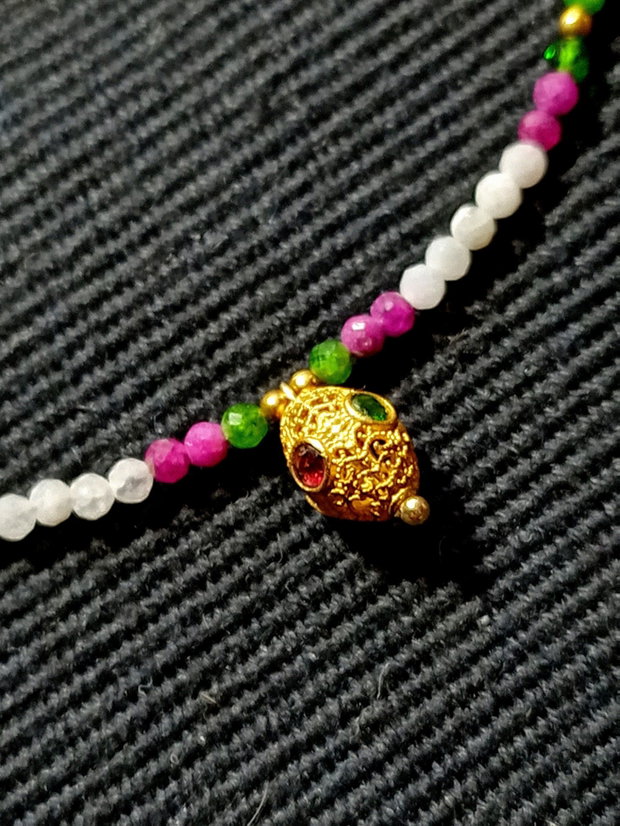 Colier vermeil diopsid rubin piatra lunii charm argint placat cu aur turmalina multicolor minimalist boho chic trendy