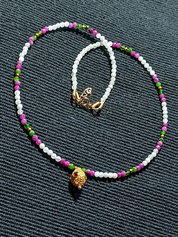 Colier vermeil diopsid rubin piatra lunii charm argint placat cu aur turmalina multicolor minimalist boho chic trendy