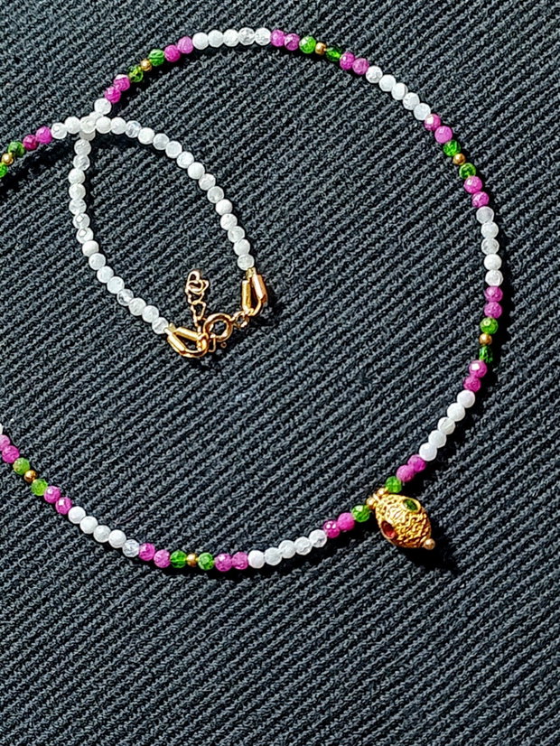 Colier vermeil diopsid rubin piatra lunii charm argint placat cu aur turmalina multicolor minimalist boho chic trendy