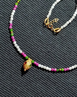 Colier vermeil diopsid rubin piatra lunii charm argint placat cu aur turmalina multicolor minimalist boho chic trendy