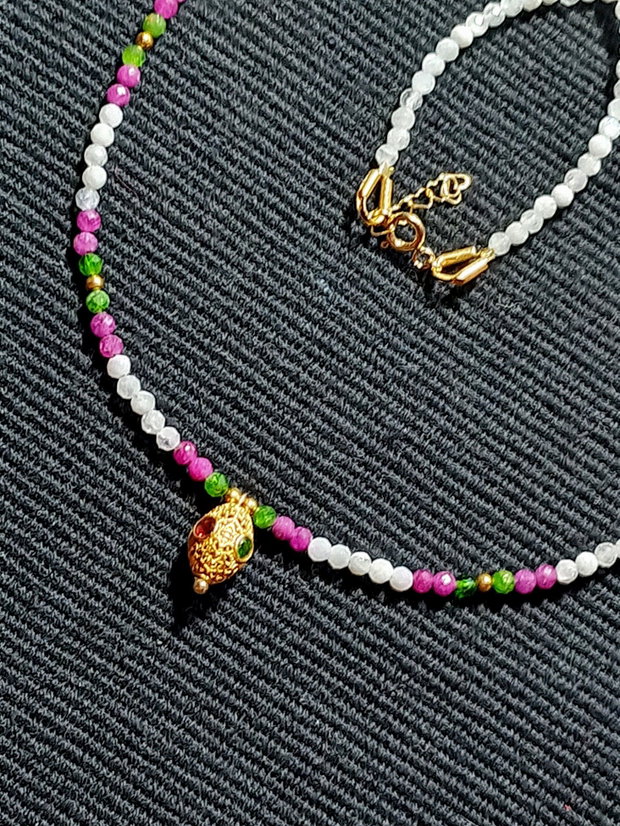 Colier vermeil diopsid rubin piatra lunii charm argint placat cu aur turmalina multicolor minimalist boho chic trendy