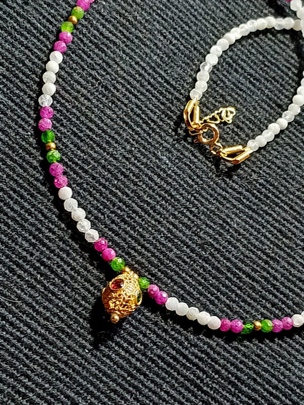 Colier vermeil diopsid rubin piatra lunii charm argint placat cu aur turmalina multicolor minimalist boho chic trendy