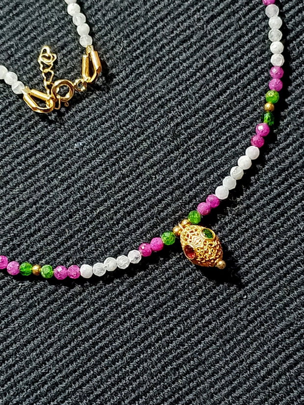 Colier vermeil diopsid rubin piatra lunii charm argint placat cu aur turmalina multicolor minimalist boho chic trendy