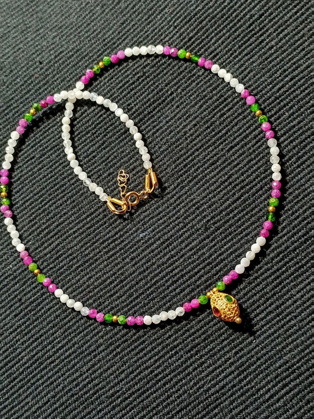 Colier vermeil diopsid rubin piatra lunii charm argint placat cu aur turmalina multicolor minimalist boho chic trendy