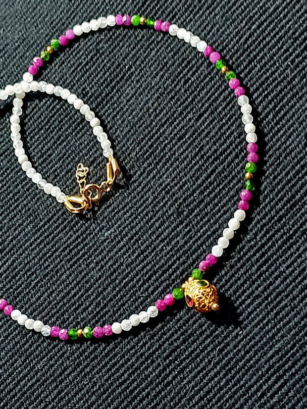 Colier vermeil diopsid rubin piatra lunii charm argint placat cu aur turmalina multicolor minimalist boho chic trendy