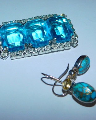 Brosa noua  cristale masive Bohemia superbe,   cercei noi  argint turcoaze   blue copper