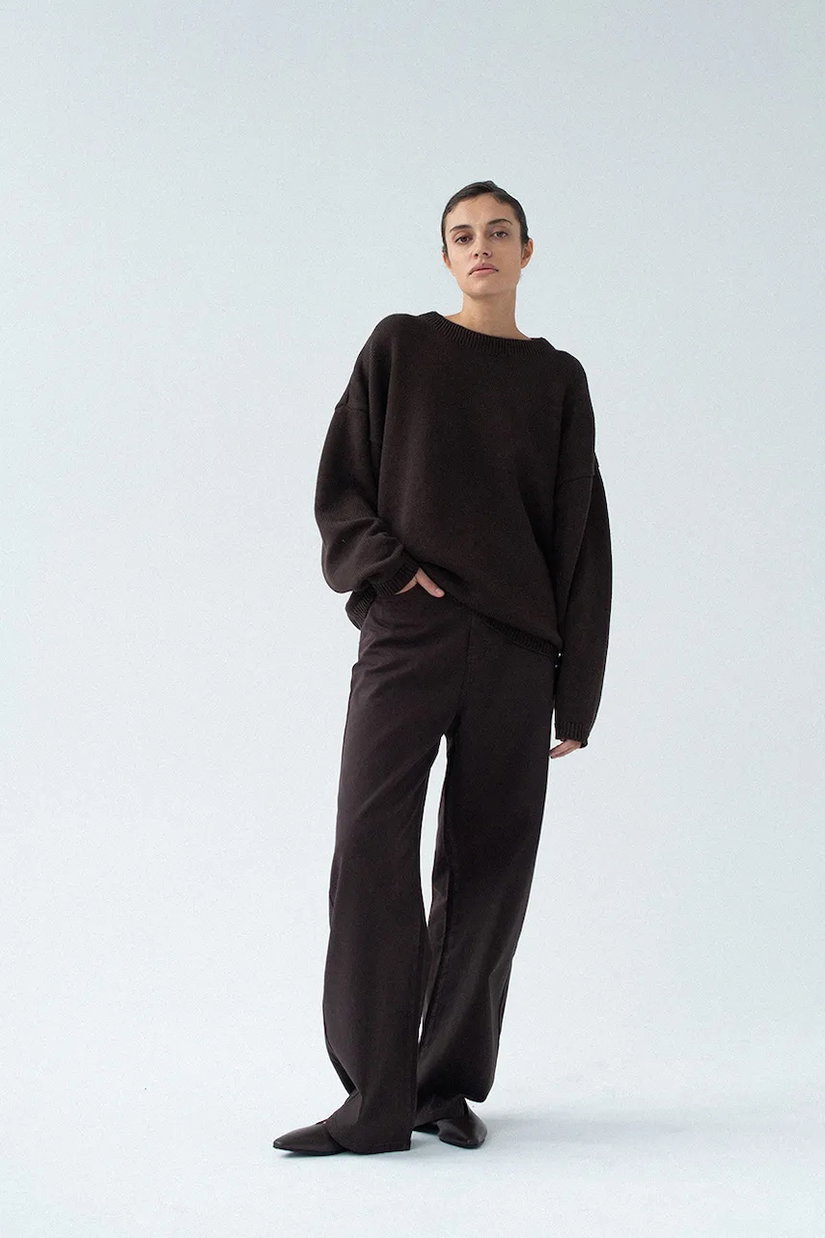 Muuv. pantaloni wide leg pentru femei, din bumbac cu elastan FIGEE