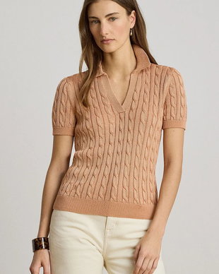 Lauren Ralph Lauren pulover cu mânecă scurtă pentru femei, cu vâscoză