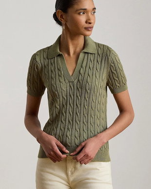 Lauren Ralph Lauren pulover cu mânecă scurtă pentru femei, cu vâscoză