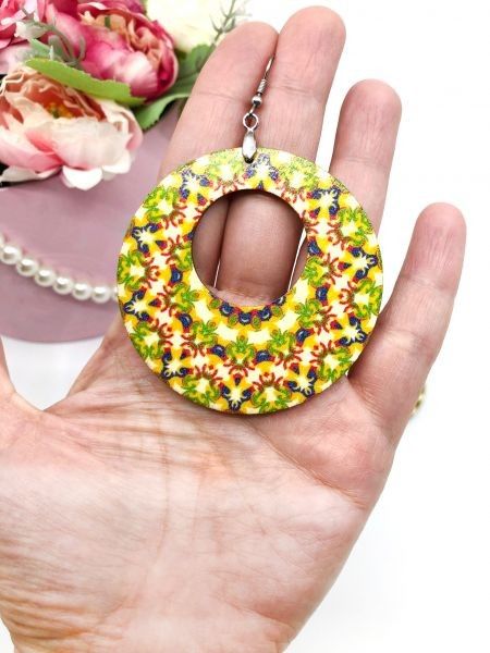 Cercei mari, cercei casual, cercei lemn. Cercei mandala