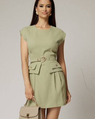 Rochie DY Fashion kaki scurta cu peplum si curea in talie