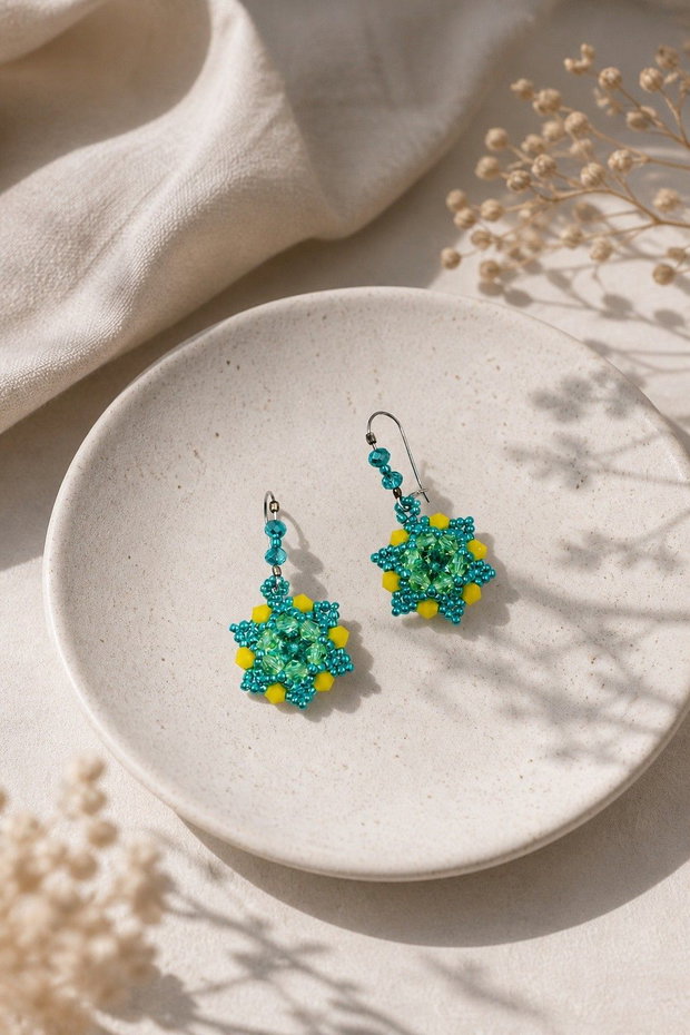 Cercei turcoaz cu cristale Swarovski