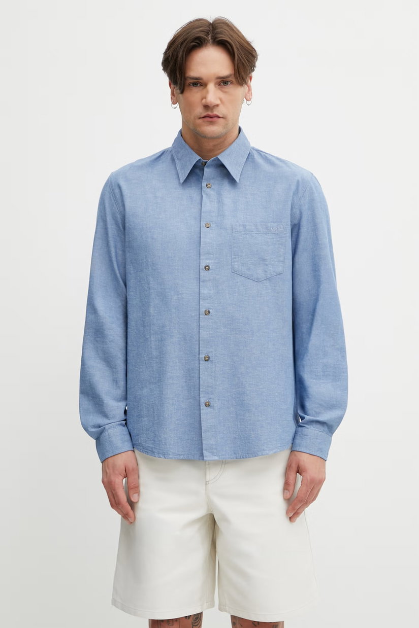 A.P.C. cămașă bărbătească cu bumbac și in