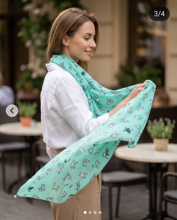 Eșarfa cu PISICI pe VERDE TURQUOISE