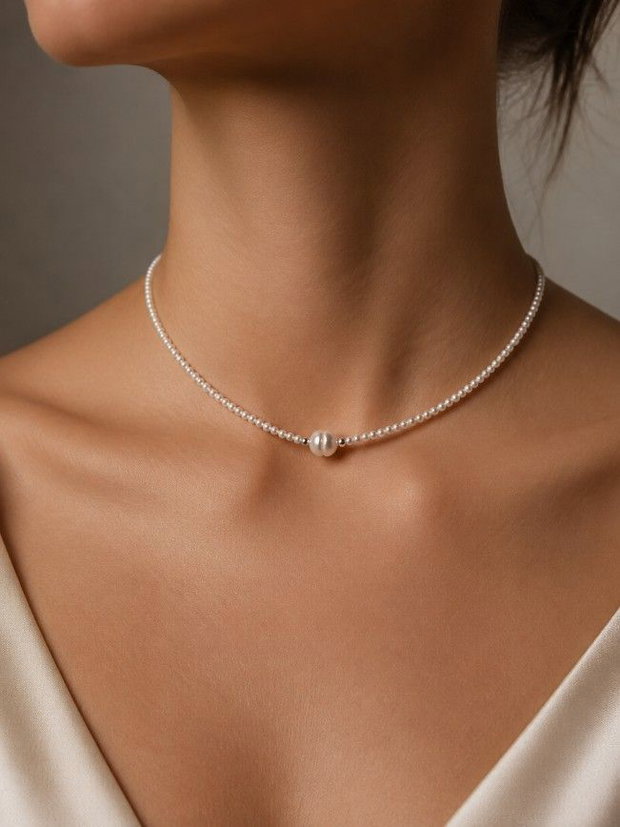 Choker cu perlă de cultura și mărgeluțe preciosa