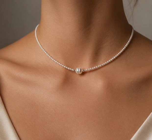 Choker cu perlă de cultura și mărgeluțe preciosa