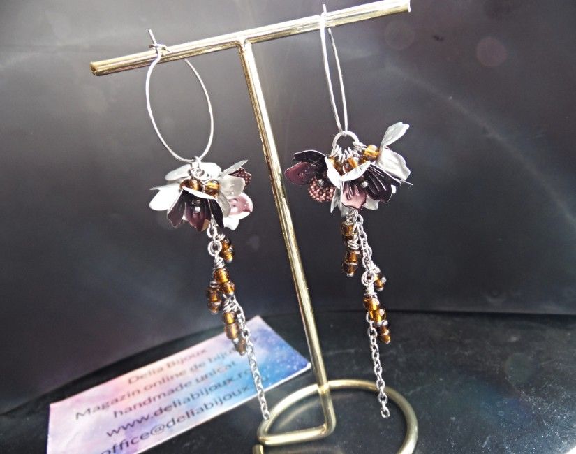 Cercei statement handmade unicat - doze aluminiu reciclate - transformați în buchețele de flori curgătoare (cod1438)
