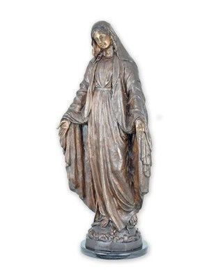 Fecioara Maria-statueta din bronz cu soclu din marmura