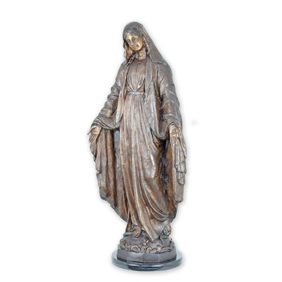 Fecioara Maria-statueta din bronz cu soclu din marmura