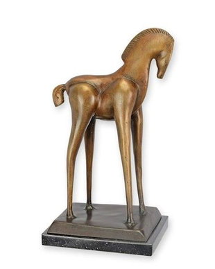 Cal-statueta moderna din bronz cu soclu din marmura