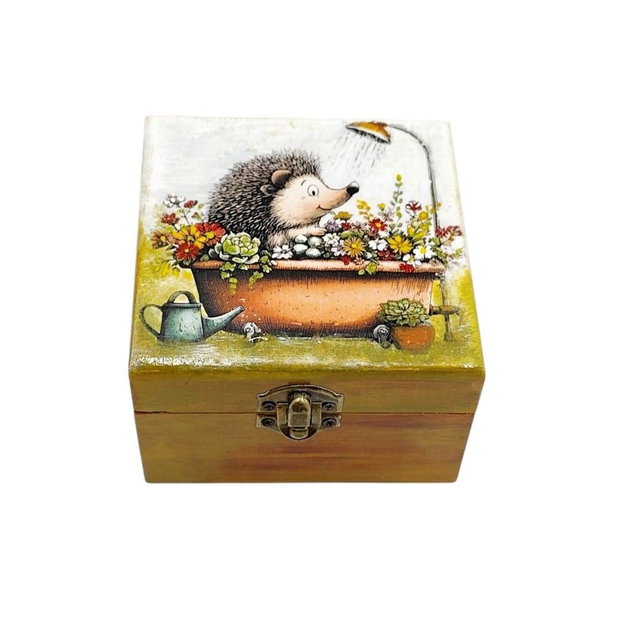 Cutie decorativa din lemn, Baia ariciului vesel, 4670