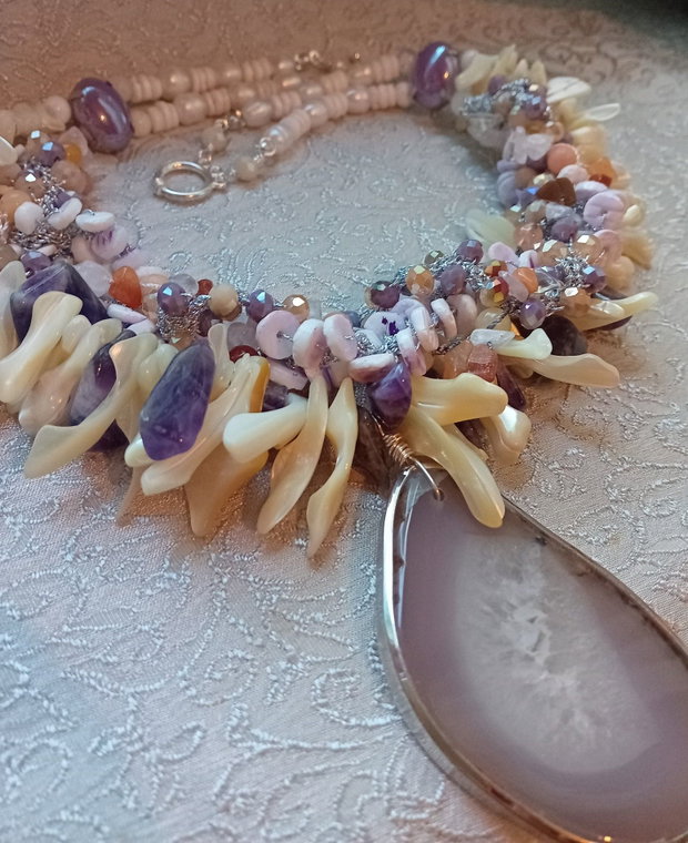 Colier sidef,margele heishi,perle cultura,pietre semipretioase