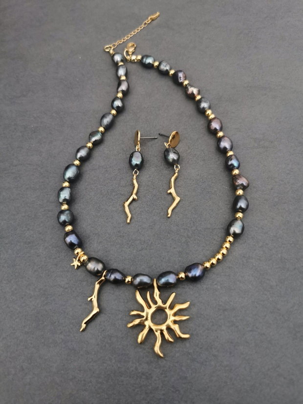 Set colier si cercei din perle de cultura CP44 CZ58